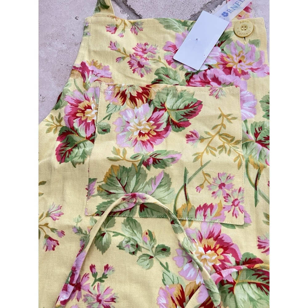 April Cornell Yellow Emmaline Floral Kitchen Apron w Pocket - 100% Cotton ~ New - Picture 3 of 6